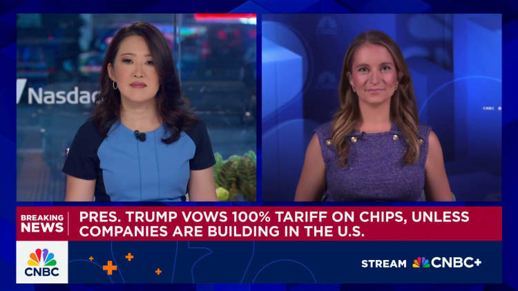 President Trump vows 100% tariff on chips, unless companies are building in the U.S.