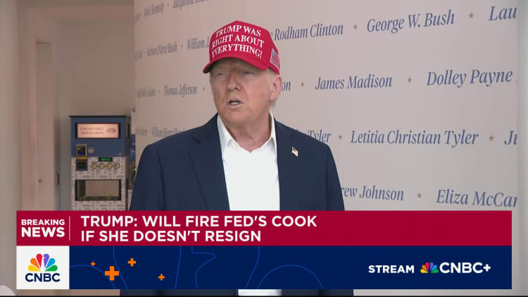 President Trump says he will fire Fed Governor Lisa Cook if she doesn't resign
