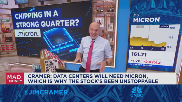Micron is finally getting credit for the business it will see from the AI data center boom, says Jim Cramer