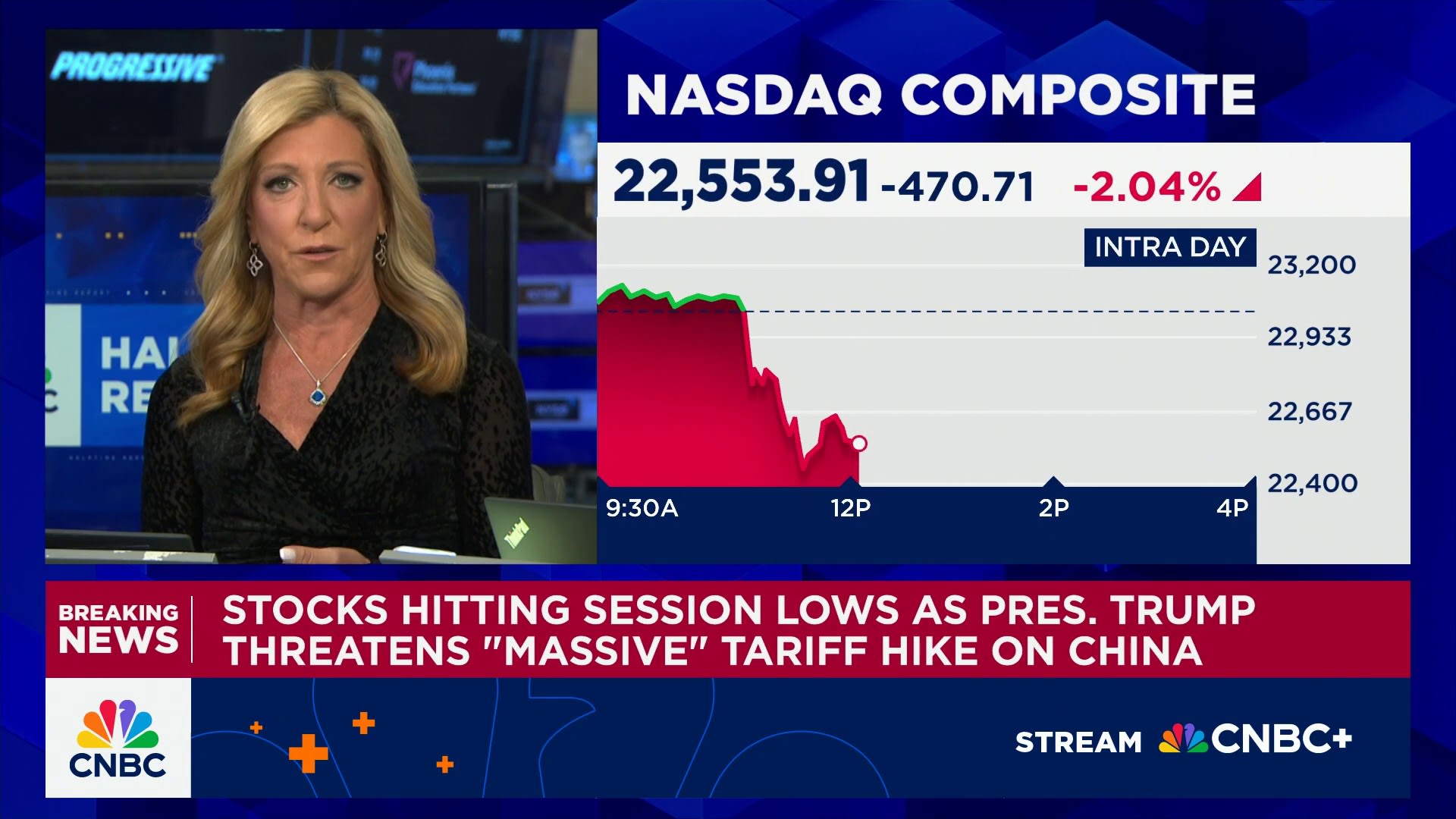 Stocks hit session lows as President Trump threatens 'massive' tariff hike on China
