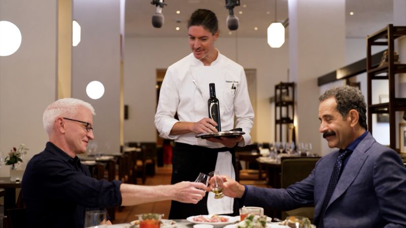 Anderson Cooper and Tony Shalhoub try olive oil shots