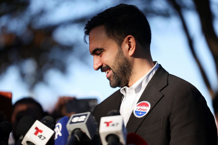 Mamdani speaks to the media after casting a vote in the New York City mayoral election on November 4, 2025.