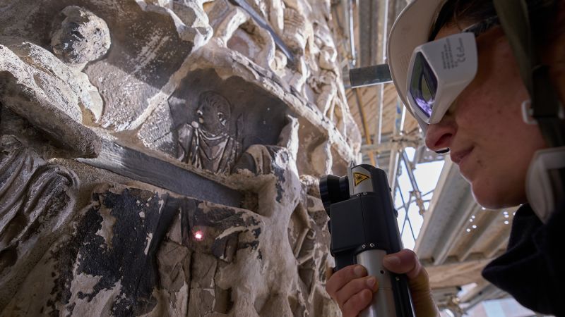 See the high-tech processes used to clean this ancient marble column in Rome