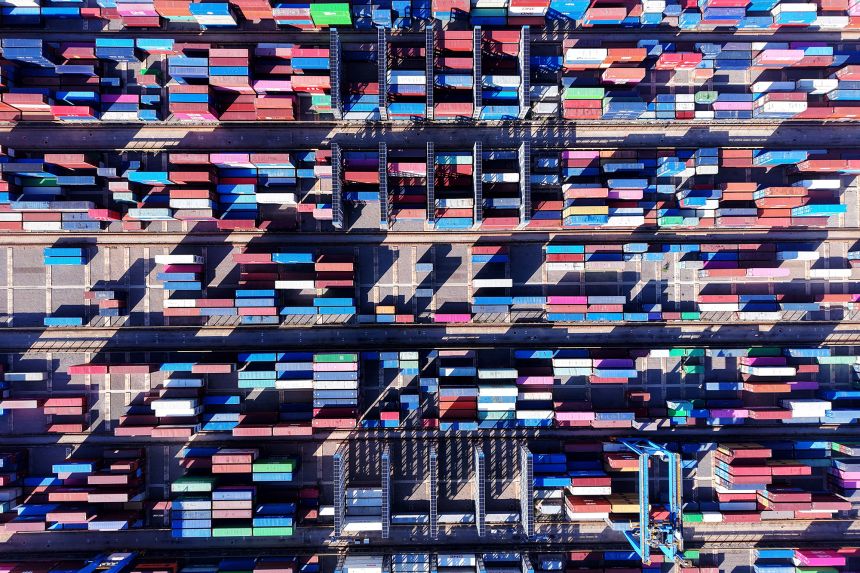 Containers are seen at the port in Qingdao, in China's eastern Shandong province on July 28, 2025.