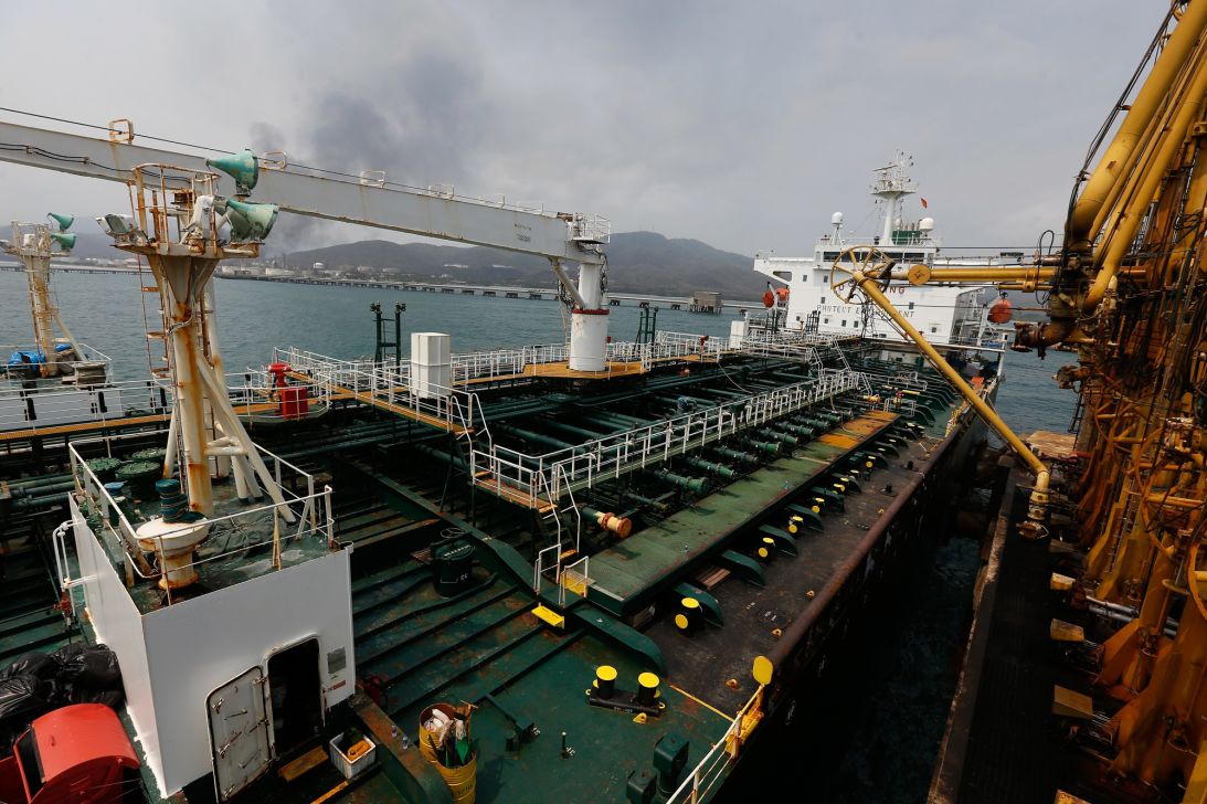 In this May 25, 2020 file photo, the Iranian oil tanker Fortune is anchored at the dock of the El Palito refinery near Puerto Cabello, Venezuela.