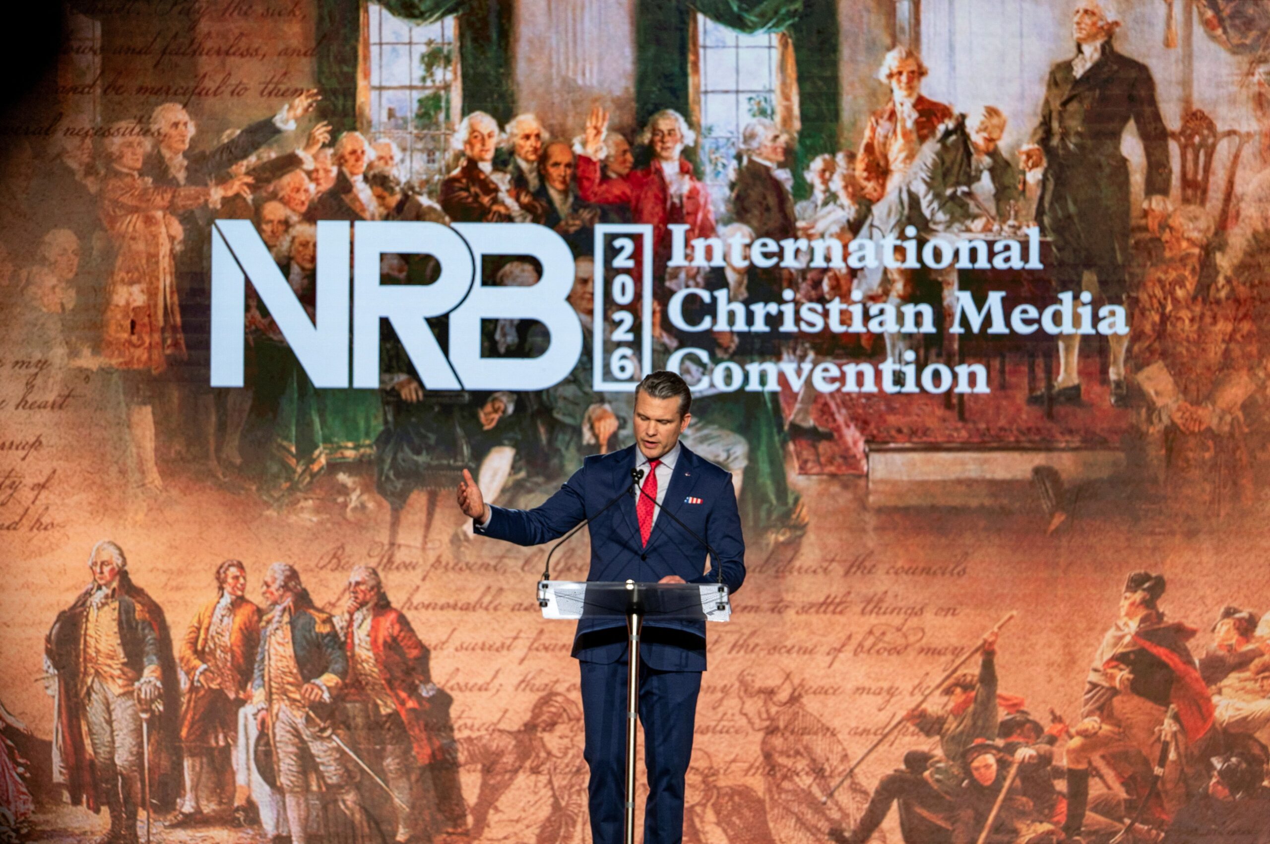 Seth Herald/Reuters via CNN NewsourceU.S. Secretary of Defense Pete Hegseth speaks at the 2026 International Christian Media Convention at the Gaylord Opryland Resort and Convention Center in Nashville
