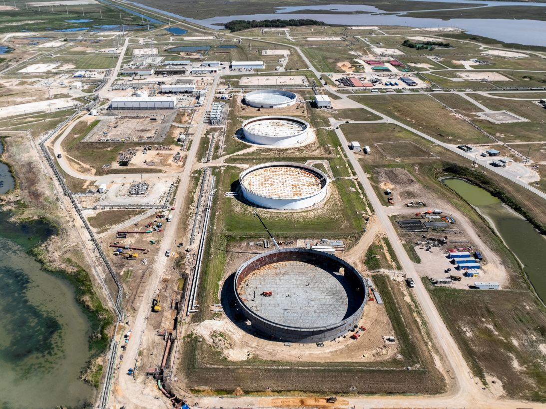 In an aerial view, the Strategic Petroleum Reserve storage at the Bryan Mound site is seen on October 19, 2022 in Freeport, Texas. US President Joe Biden is planning to release fifteen million barrels of oil from the nation's emergency reserves in an effort to continue curving gas prices around the country. The deal completes Biden's March initiative to release 180 million barrels from the Strategic Petroleum Reserve.