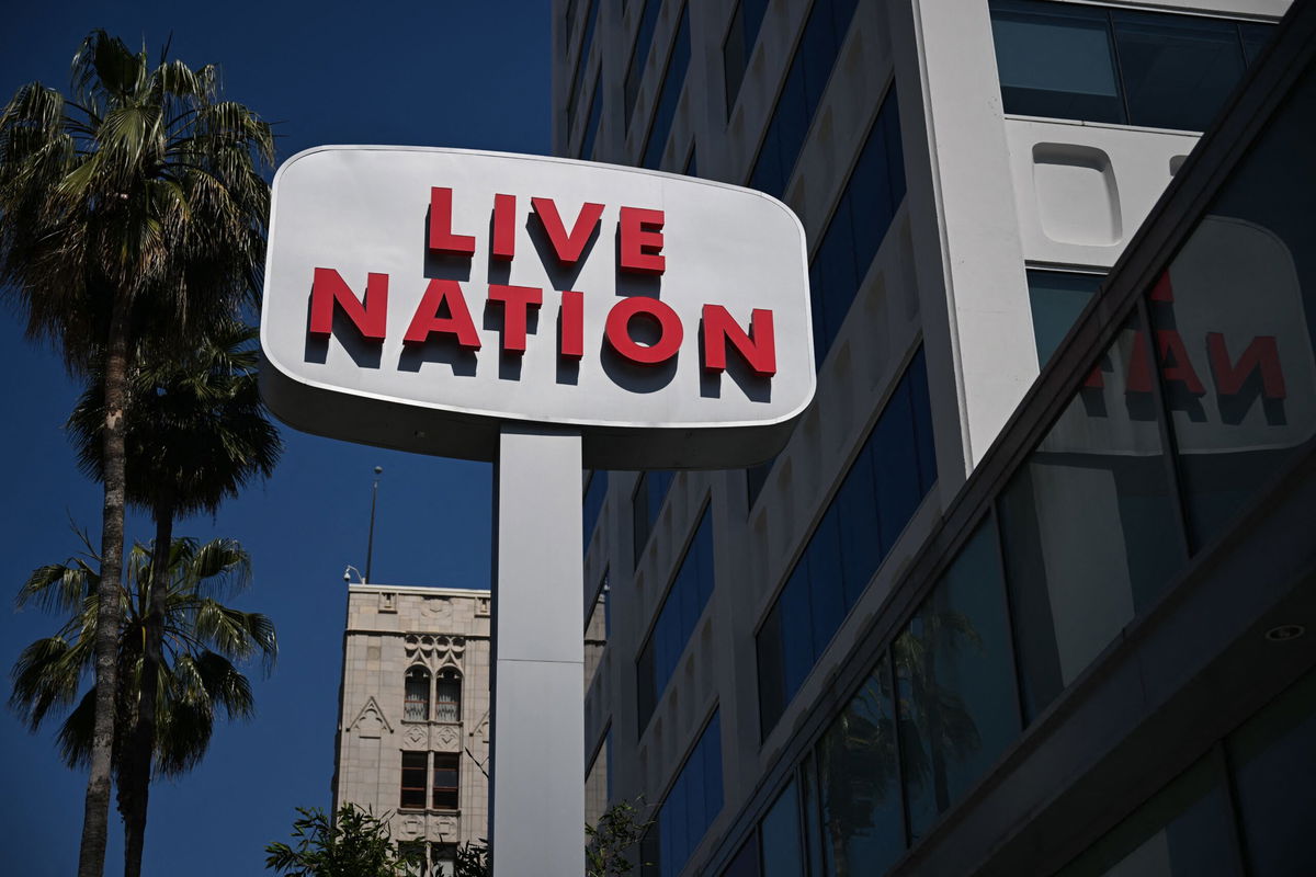 Patrick T. Fallon/AFP/Getty Images via CNN NewsourceLive Nation signage outside of its offices in Hollywood