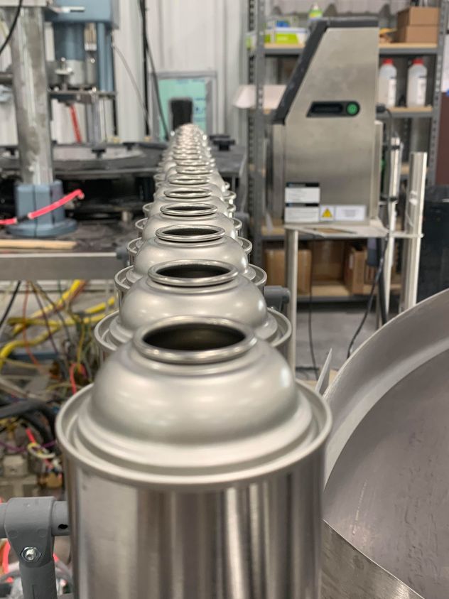 Empty aerosol cans at ValenSil Technologies' facility in Avon, Ohio