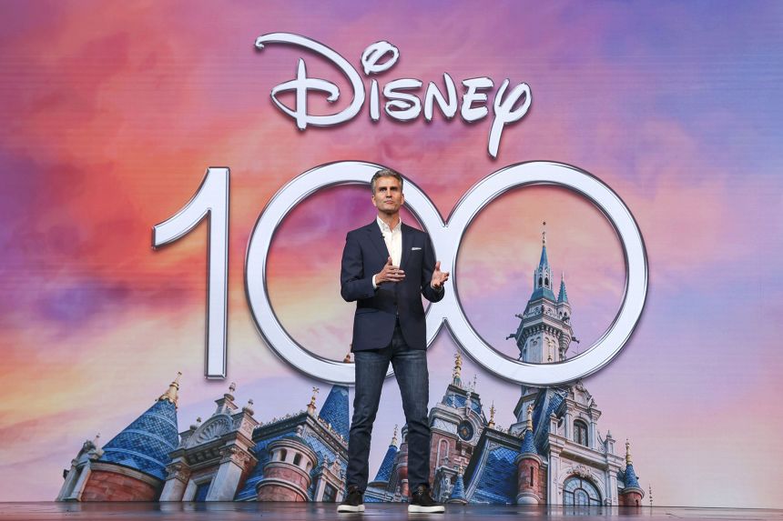 Josh D'Amaro, chairman of Disney Experiences, speaks during the grand opening ceremony of Shanghai Disney Resort's Zootopia-themed land on December 19, 2023 in Shanghai, China.