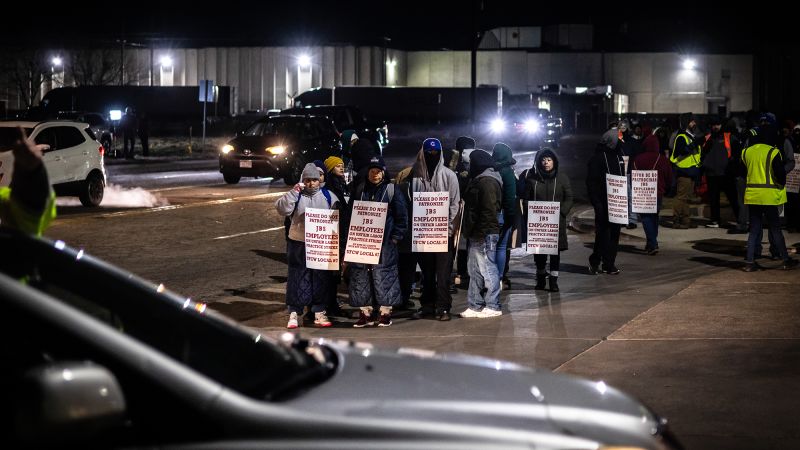 Thousands of meatpacking workers walk off job in first strike in 40 years