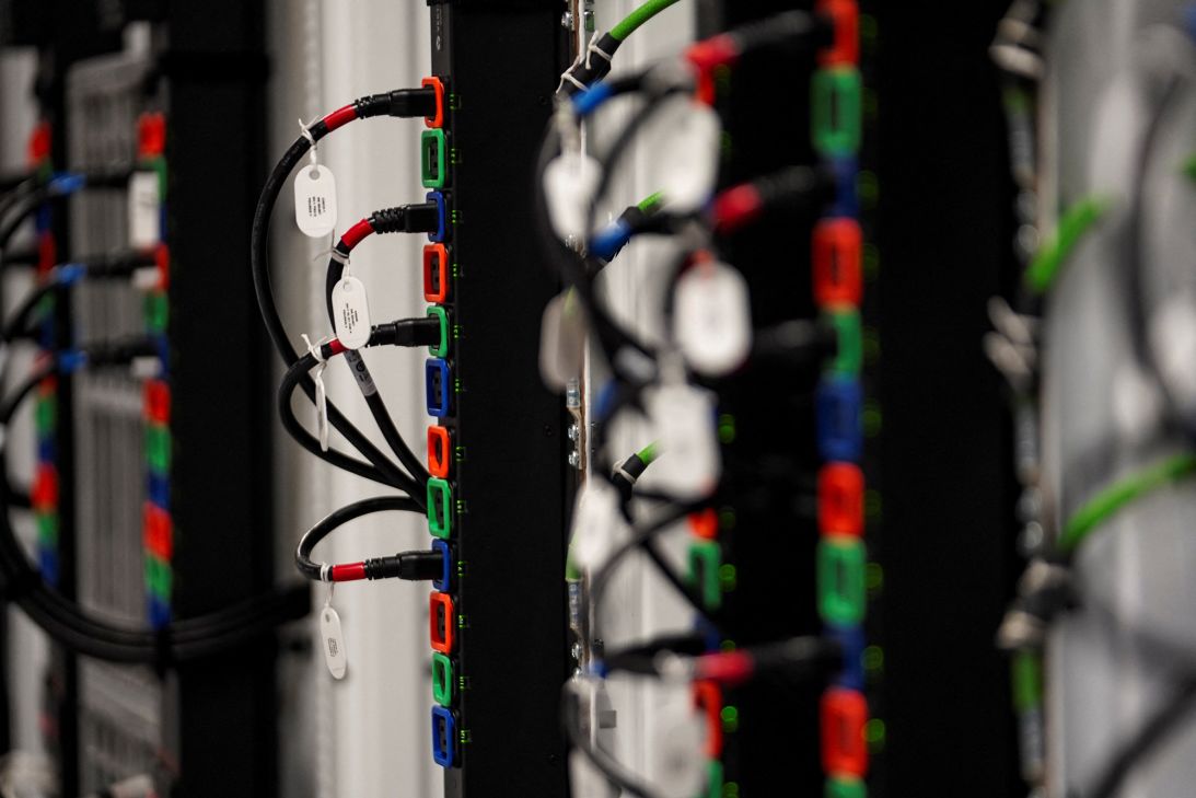 Cables sit inside the Microsoft data center campus’ Data Hall.
