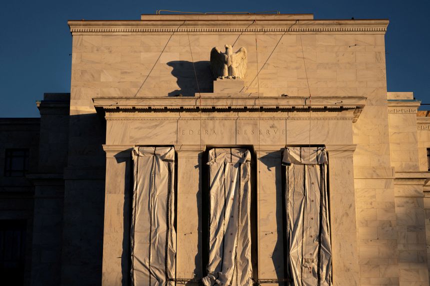 Major construction work continues at the U.S. Federal Reserve building in Washington, on January 13, 2026.