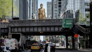 Towering homage to Buddhas destroyed by Taliban rises over Manhattan
