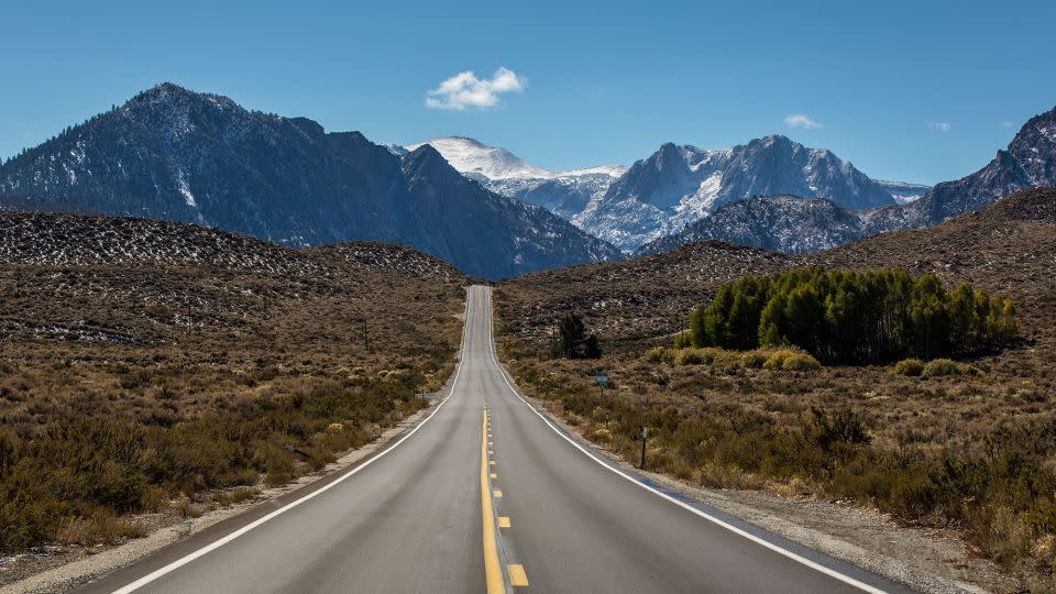 The eastern Sierra Nevada mountain rainge viewed from the June Lake Loop on October 13, 2021, near June Lake, California. - George Rose/Getty Images