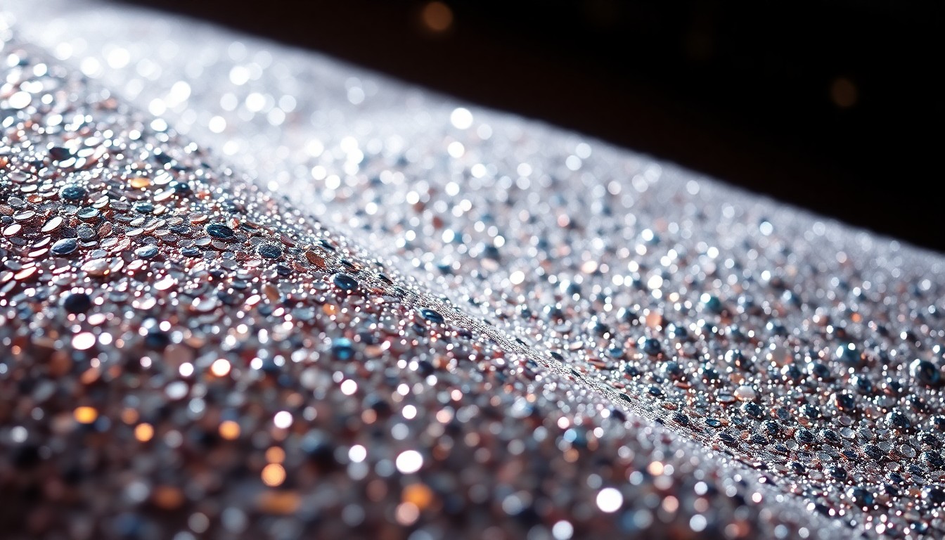 An extreme close-up of shimmering, high-contrast sequins and glittering textures, conceptually representing the luxurious and glamorous world of celebrity sightings in New York City.