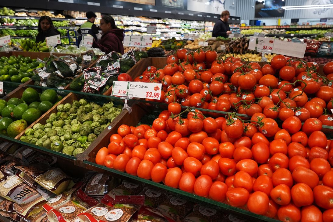 Tomatoes at a grocery store in Schaumburg, Illinois, on April 2, 2026. Tomato prices rose by 15.3% in March, according to Consumer Price Index data.