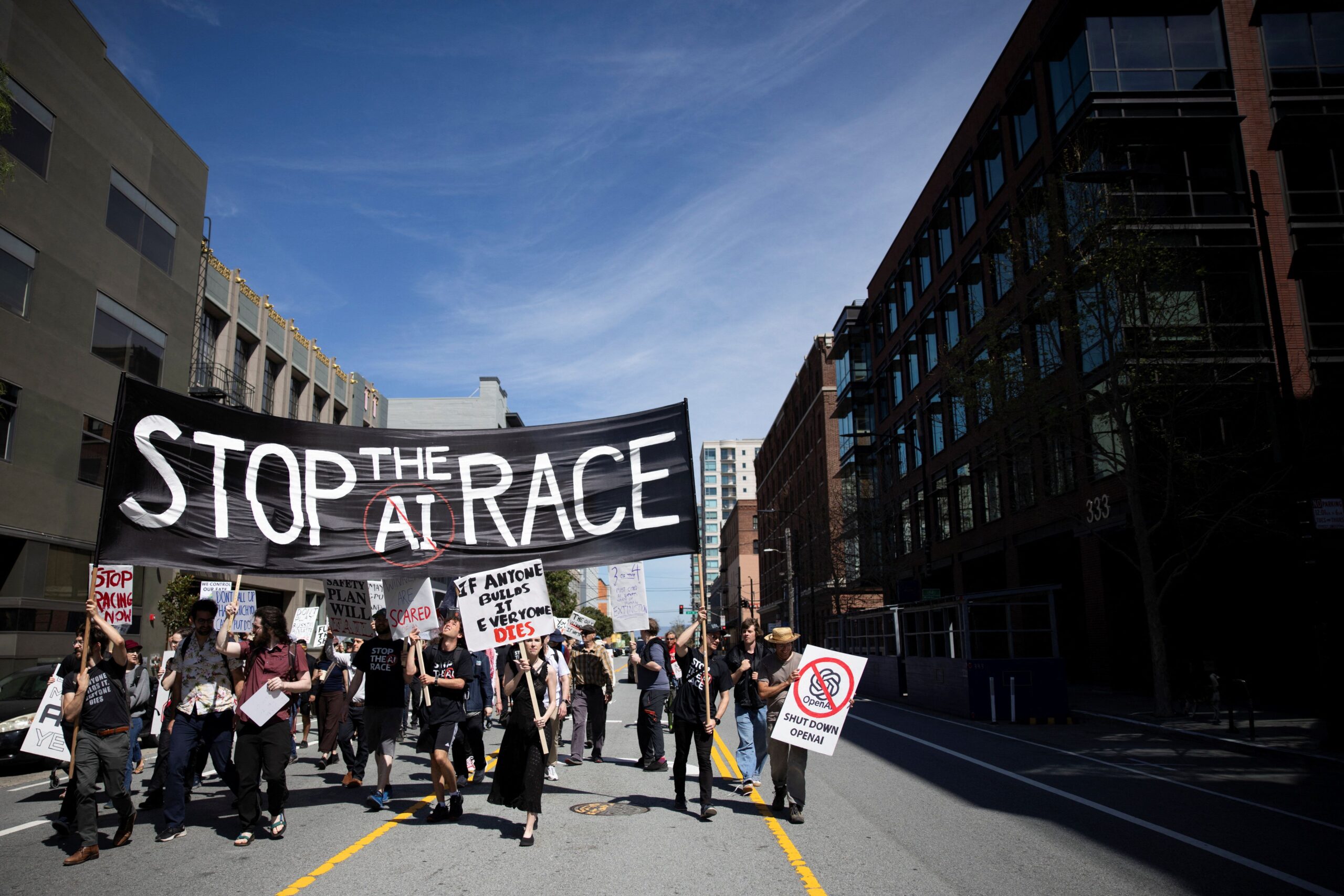 Manuel Orbegozo/Reuters via CNN NewsourcePeople march across San Francisco from Anthropic