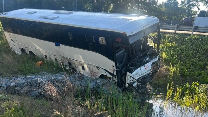 Five people were killed and 37 injured when a bus crashed into six cars in Virginia