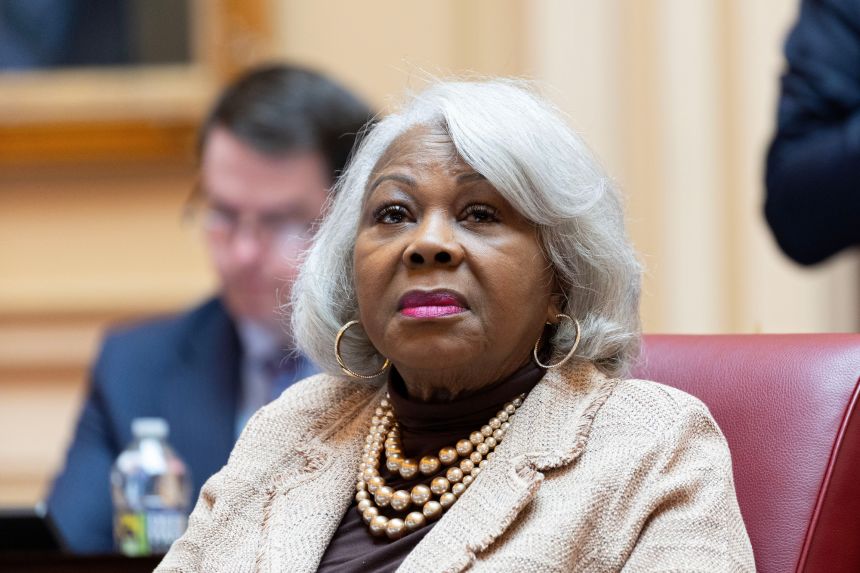 Virginia Senate President pro tempore Louise Lucas listens to debate on the Senate floor, in Richmond, Virginia, on February 17.
