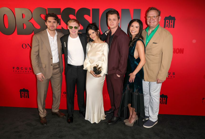 Michael Johnston, Curry Barker, Inde Navarrette, Cooper Tomlinson, Megan Lawless and Andy Richter attend a screening of Focus Features'