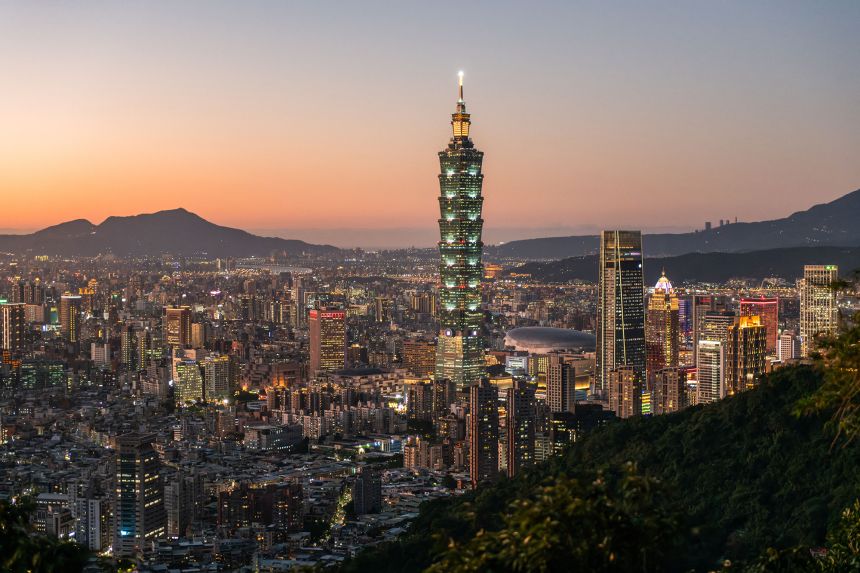 Night view of the Taipei skyline. Musk's net worth is likely greater than the value of Taiwan's economy.