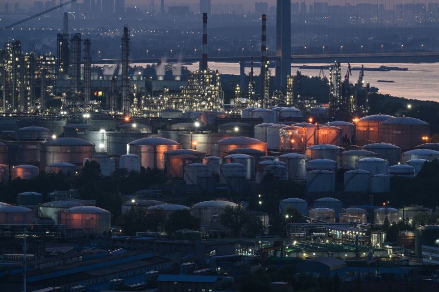 A general view of the crude oil refinery Sinopec Jinling Petrochemical Plant in Nanjing, in China's eastern Jiangsu province, on May 8.