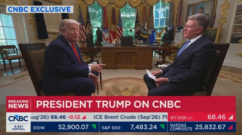 Trump Pauses Softball Interview With CNBC’s Kernen to Tell Aide to Give Him Extra Time: ‘He’s Been My Friend’