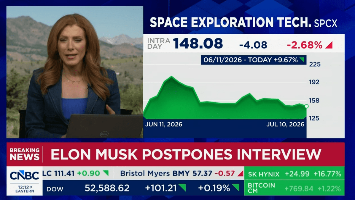 A screenshot from a CNBC broadcast.