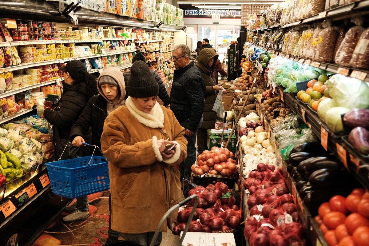 Charly Triballeau/AFP/Getty Images via CNN NewsourcePeople shop at a local supermarket in the Sugar Hill neighborhood of the Manhattan borough of New York City on April 9.