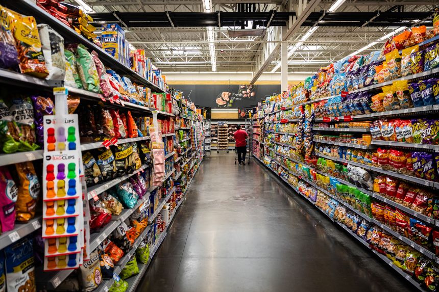 The snack aisle of a Walmart store in Florida on August 5, 2025.