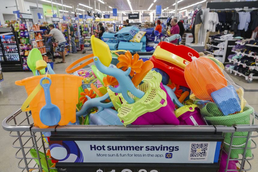 Summer merchandise, including beach toys, are seen at a Walmart store in Miami, Florida.